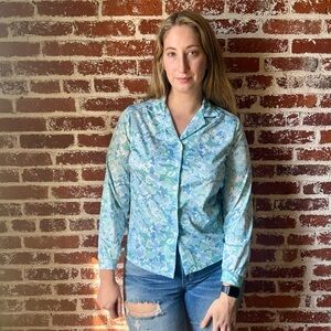 Vintage earth tones abstract floral blouse